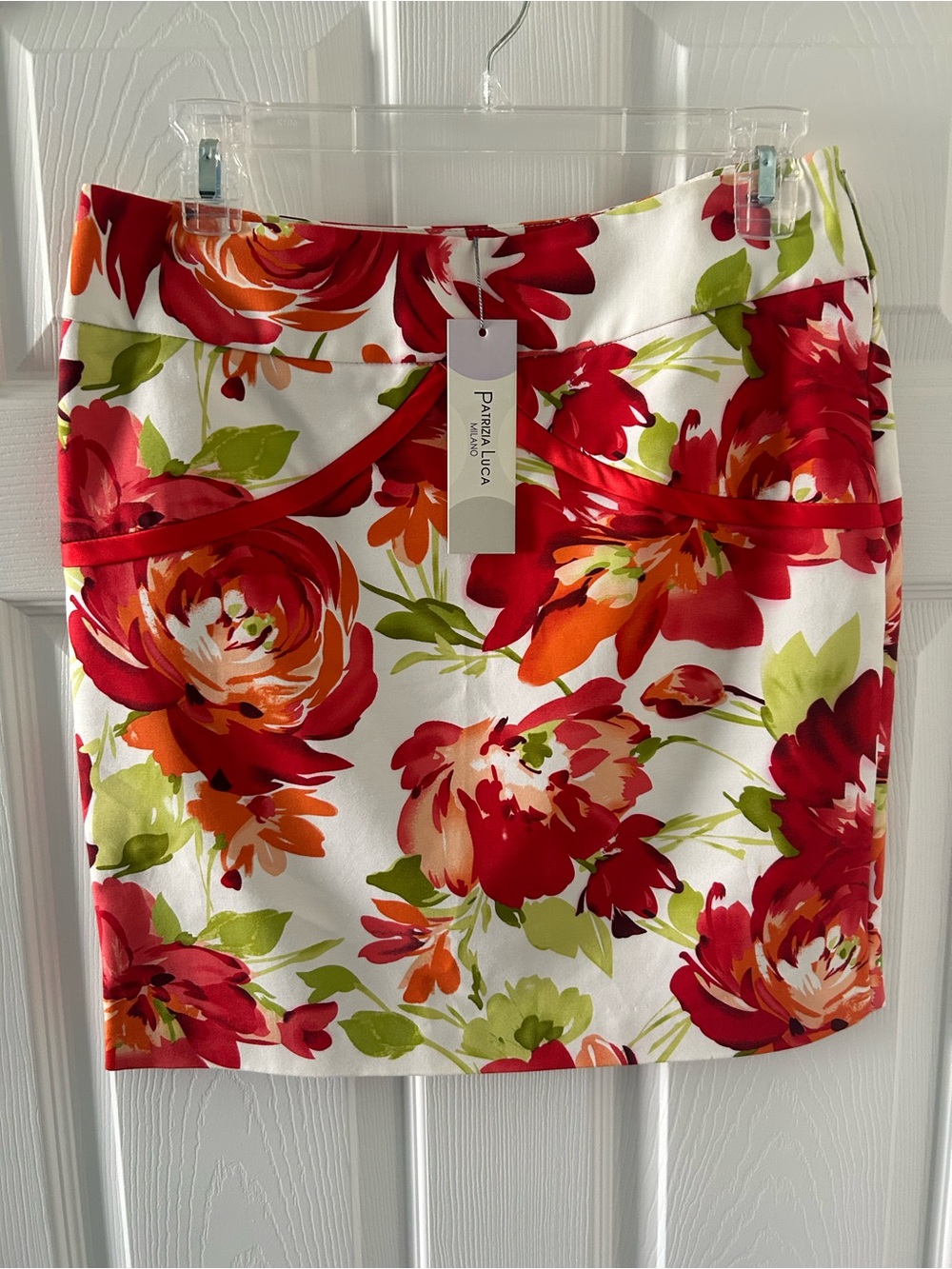 Patrizia Luca White with Red, Orange and Green Floral Print Mini Skirt